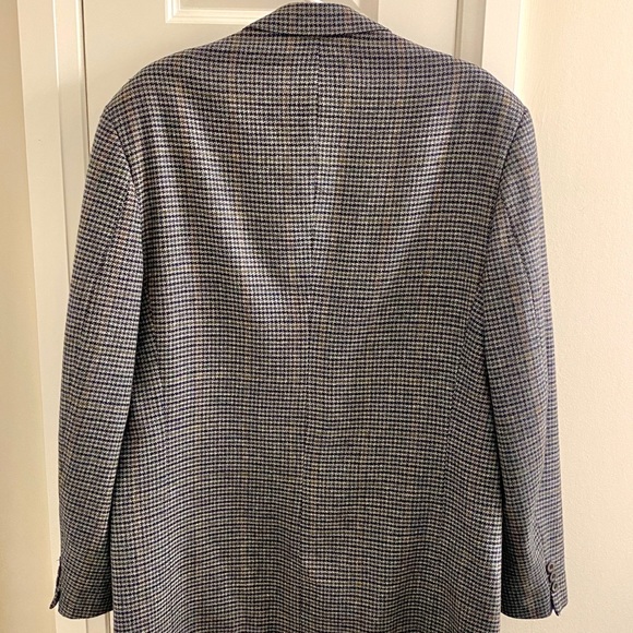Mens Small Houndstooth Print Blazer/Sports Coat Navy Blue, Gray, Brown and Green - Picture 2 of 9